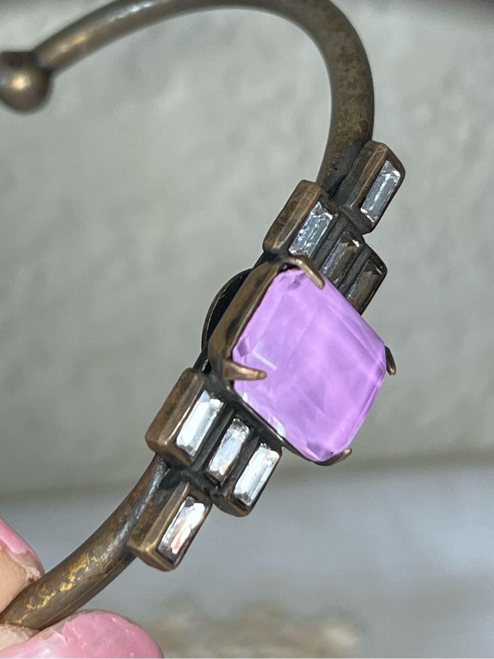 Loren Hope Purple Crystal Cuff Bracelet Art Deco Style Statement Jewelry